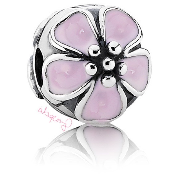 EUC Pandora 791041EN40 Sterling Silver Cherry Blossom Clip w/ Pink Enamel